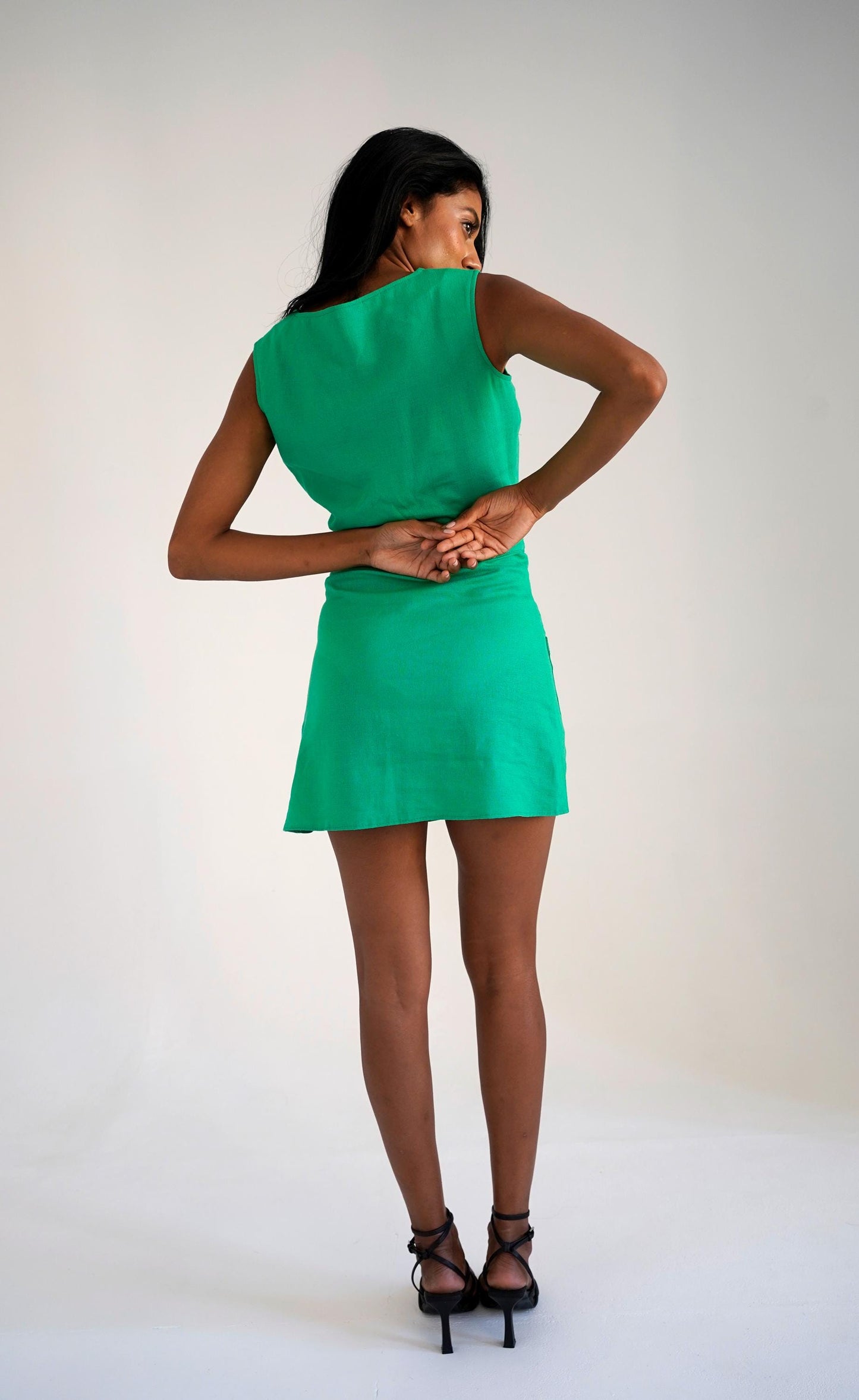 Green Linen Dress With Pockets, Natural Linen Dress
