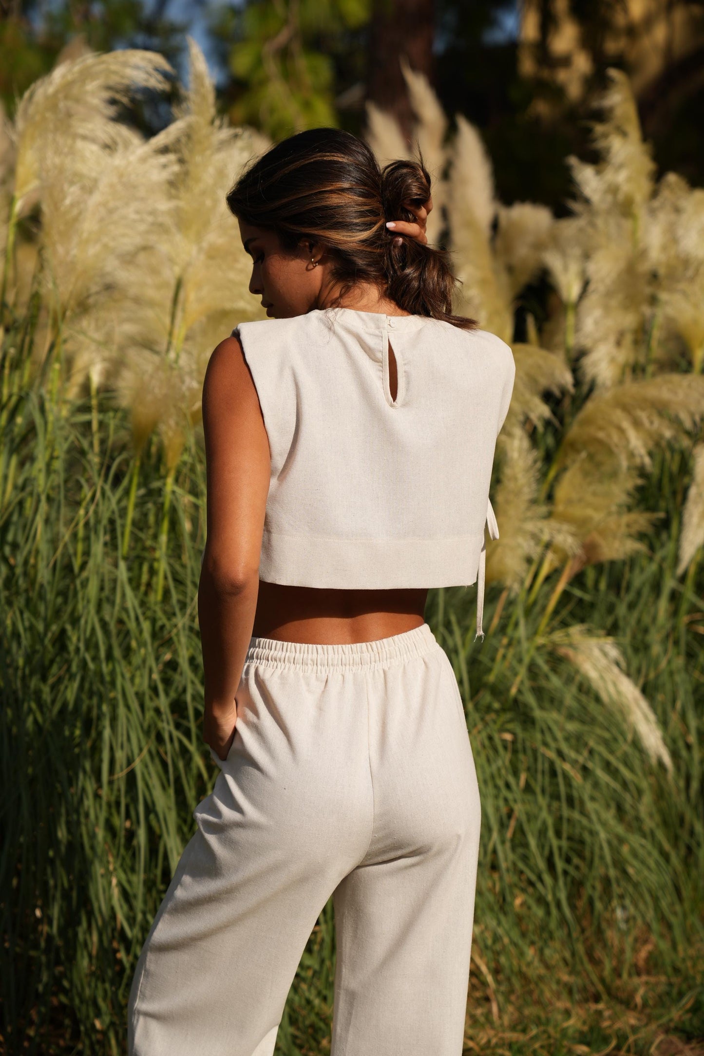 Linen Set Top Pants, Beige Linen Blouse , t-shirt women natural linen blouse, Pants with Pocket, Linen Pants with Top, Casual Ettire