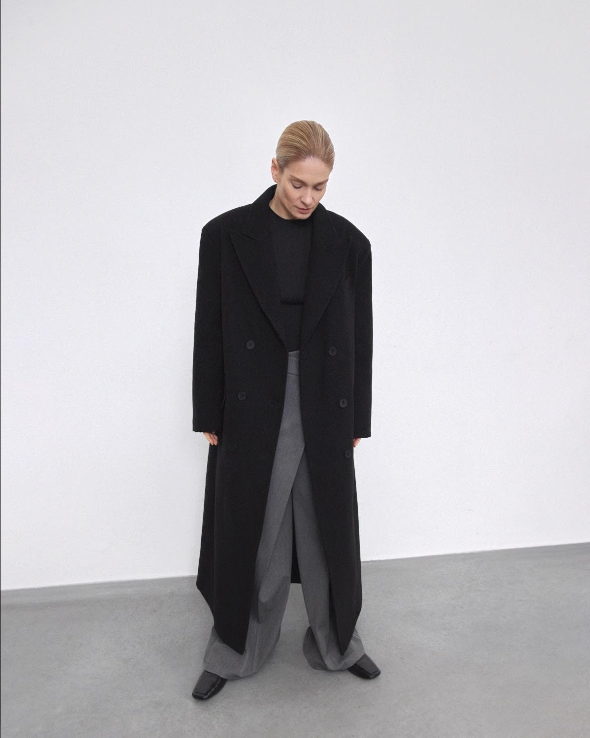 Black Wool Coat , Lined Warm Winter Coat, Oversized Cashmere Wool Coat, Fall Belted Coat, Boyfriend Women Coat, Fall Coat, Wrap Overcoat