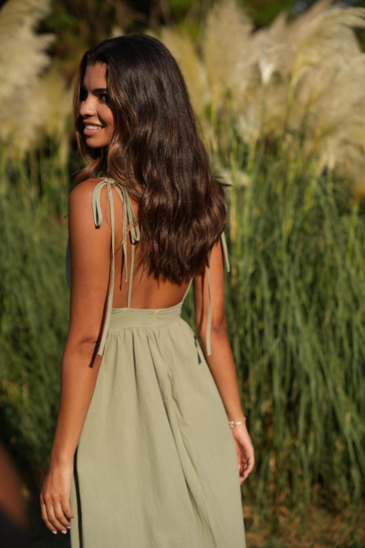 Khaki Maxi Linen Dress, Natural Linen Dress