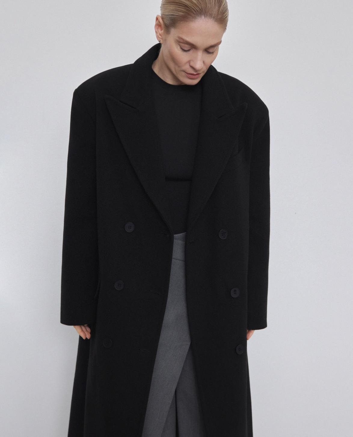 Black Wool Coat , Lined Warm Winter Coat, Oversized Cashmere Wool Coat, Fall Belted Coat, Boyfriend Women Coat, Fall Coat, Wrap Overcoat