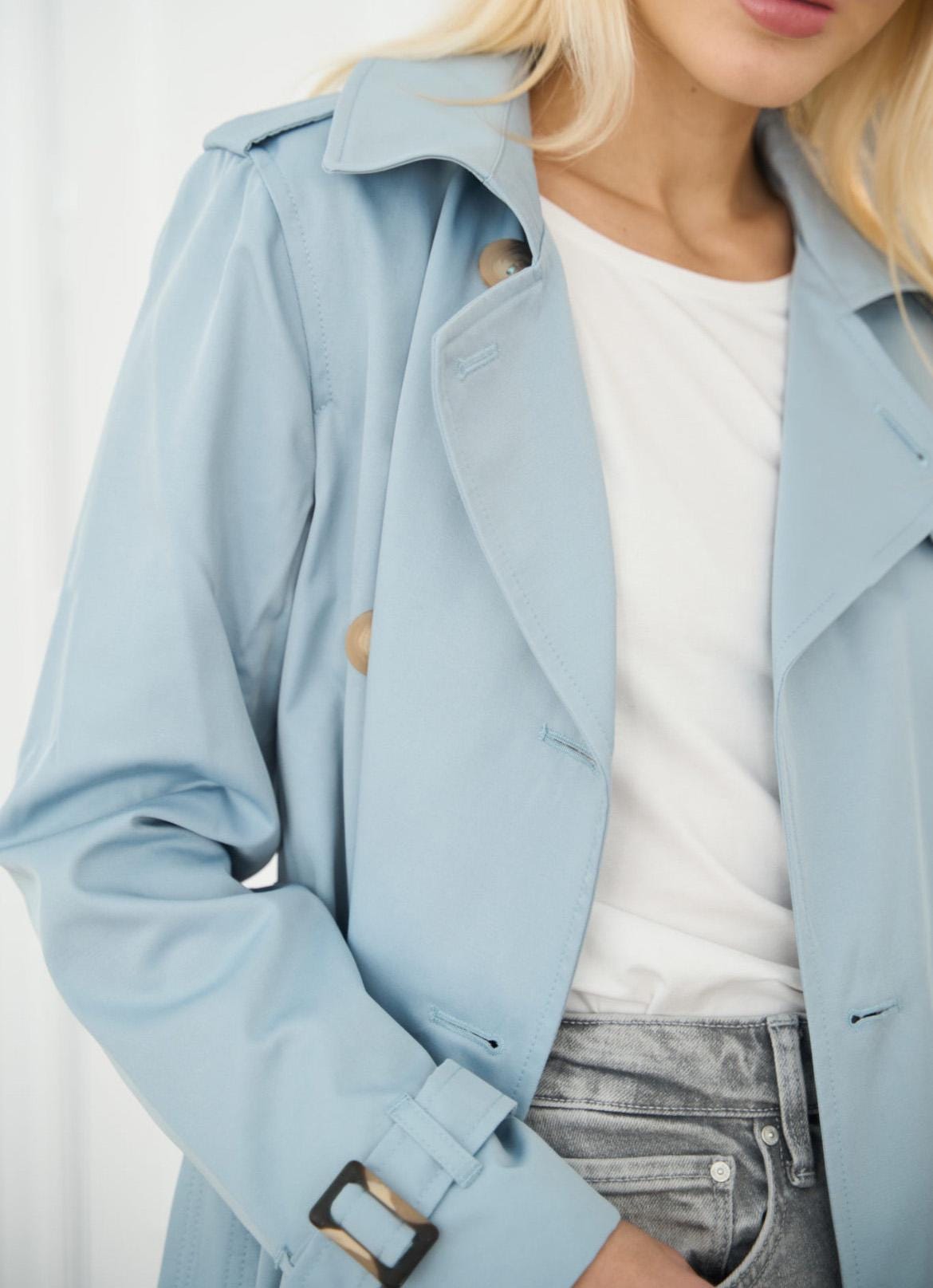 Blue Cotton Trench Coat, Maxi Trench Women, Exclusive Trench, Relaxed Trench Coat With Belt, Classic Long Trench For Fall And Spring