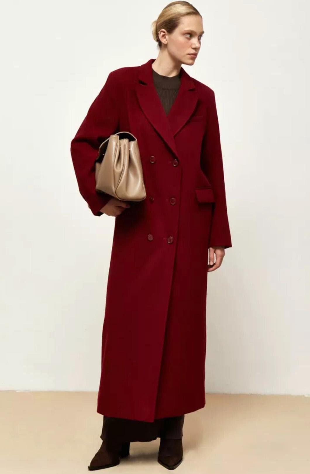 Red Wool Coat, Lined Warm Winter Coat, Oversized Wool Coat, Fall Belted Coat, Women Maxi Coat, Fall Coat, Wrap Overcoat