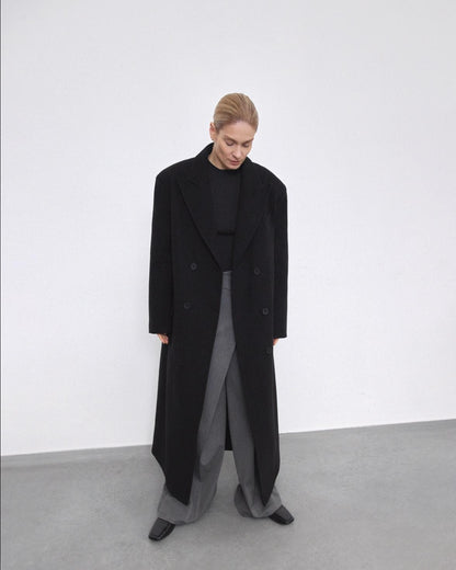 Black Wool Coat , Lined Warm Winter Coat, Oversized  Cashmere Wool Coat, Fall Belted Coat, Boyfriend Women Coat, Fall Coat, Wrap Overcoat