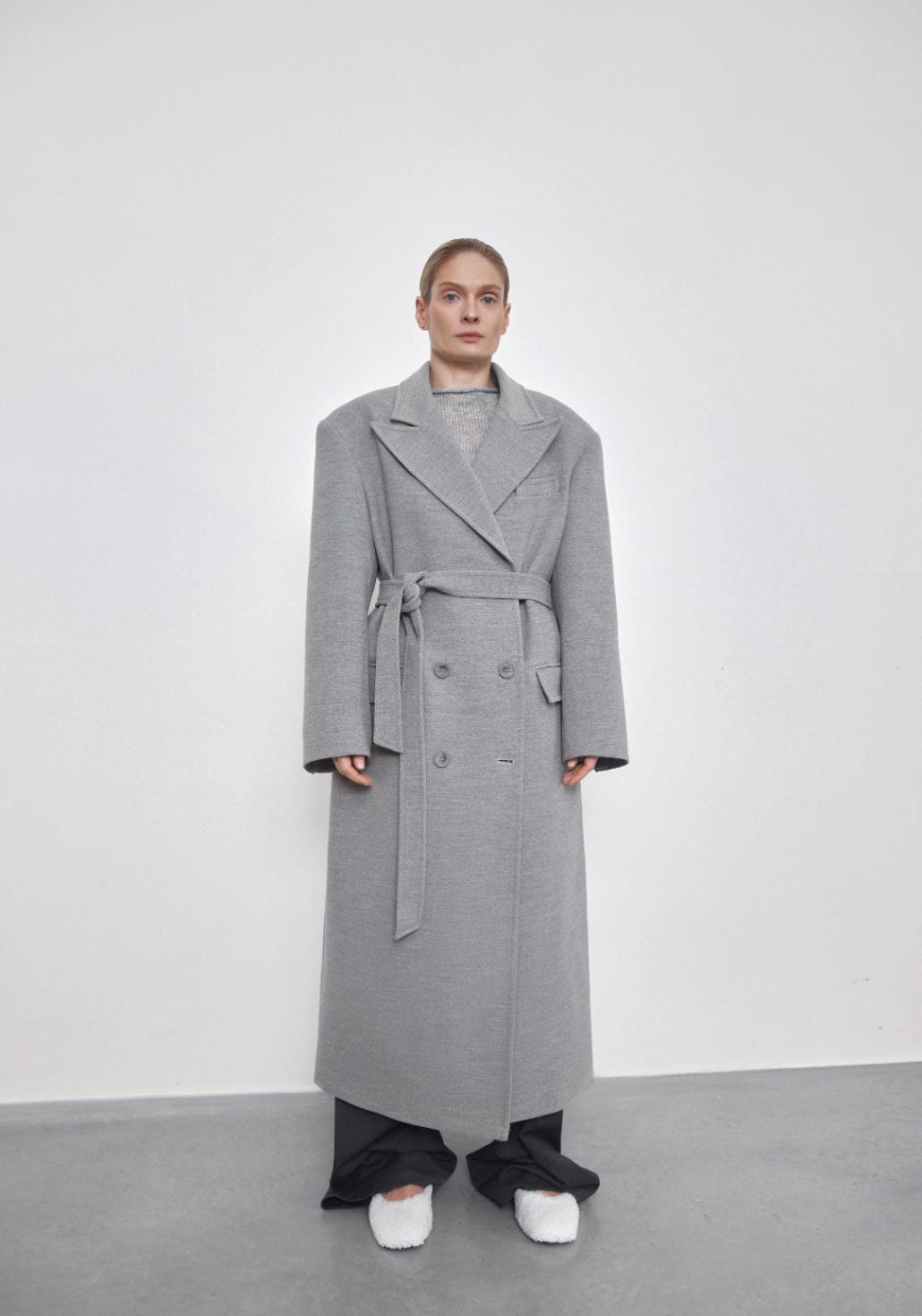 Grey Wool Coat, Oversized Cashmere Wool Coat, Casual Coat, Women Maxi Coat, Lined Warm Winter Coat Fall Belted Coat, Fall Coat,Wrap Overcoat