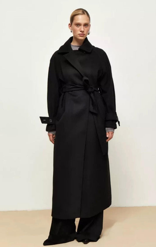 Maxi Black Wool Coat , Lined Warm Winter Coat, Long Cashmere Wool Coat, Fall Belted Coat, Mazi Coat for a Women, Fall Coat, Wrap Overcoat